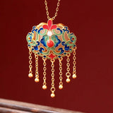 Ancient Craft Hetian Jade Pearl Enamel Tassel Pendant Necklace