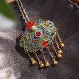 Ancient Craft Hetian Jade Pearl Enamel Tassel Pendant Necklace