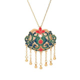 Ancient Craft Hetian Jade Pearl Enamel Tassel Pendant Necklace