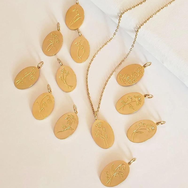 18k Birth Flower Necklaces Pendants Birthday Month Gift For Mom Sister