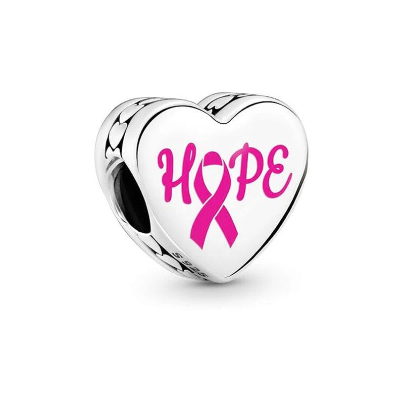 925 Silver Hope Ribbon Heart Beads for DIY Jewelry
