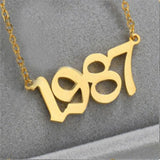 Vintage Stainless Steel Year Number Pendant Necklace 18K Plated