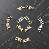 Vintage Stainless Steel Year Number Pendant Necklace 18K Plated