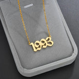 Vintage Stainless Steel Year Number Pendant Necklace 18K Plated