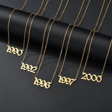 Vintage Stainless Steel Year Number Pendant Necklace 18K Plated