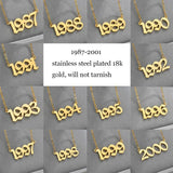 Vintage Stainless Steel Year Number Pendant Necklace 18K Plated