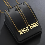 Vintage Stainless Steel Year Number Pendant Necklace 18K Plated