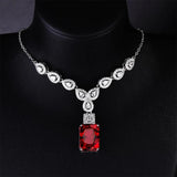 Women's Silver Chain Blood Red Gem Square Simulation Diamond Charms