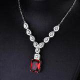 Women's Silver Chain Blood Red Gem Square Simulation Diamond Charms