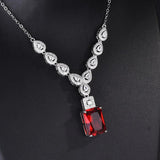 Women's Silver Chain Blood Red Gem Square Simulation Diamond Charms
