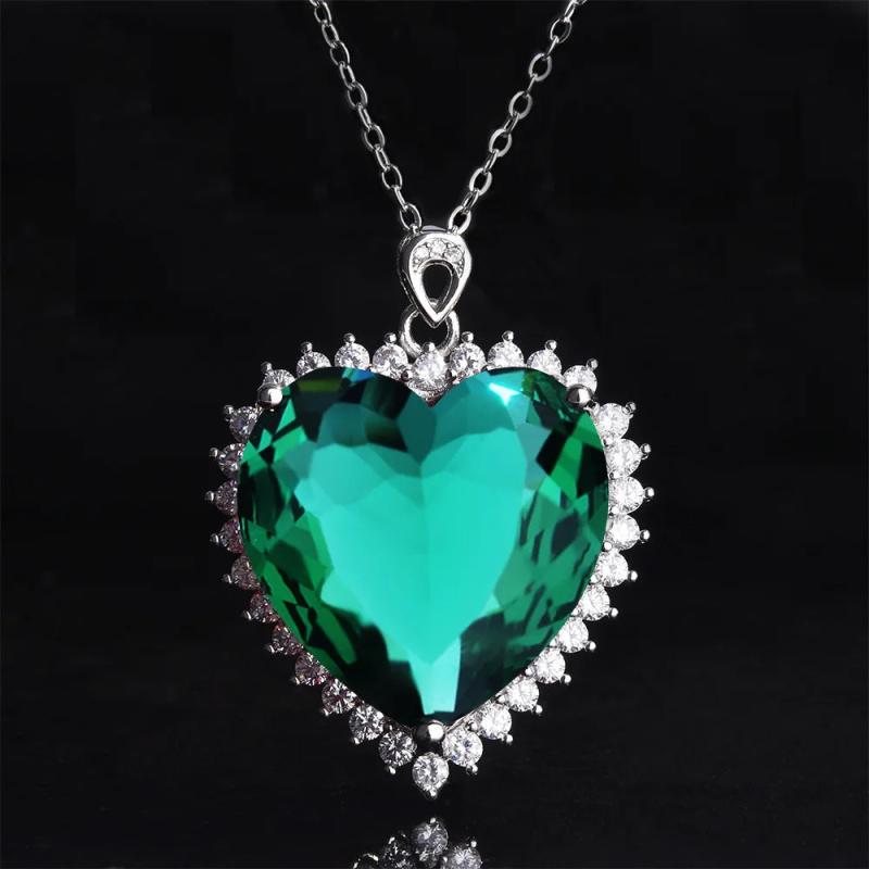 Romantic Heart Charm Pendant Necklace with Zircon Stone, Engagement Jewelry