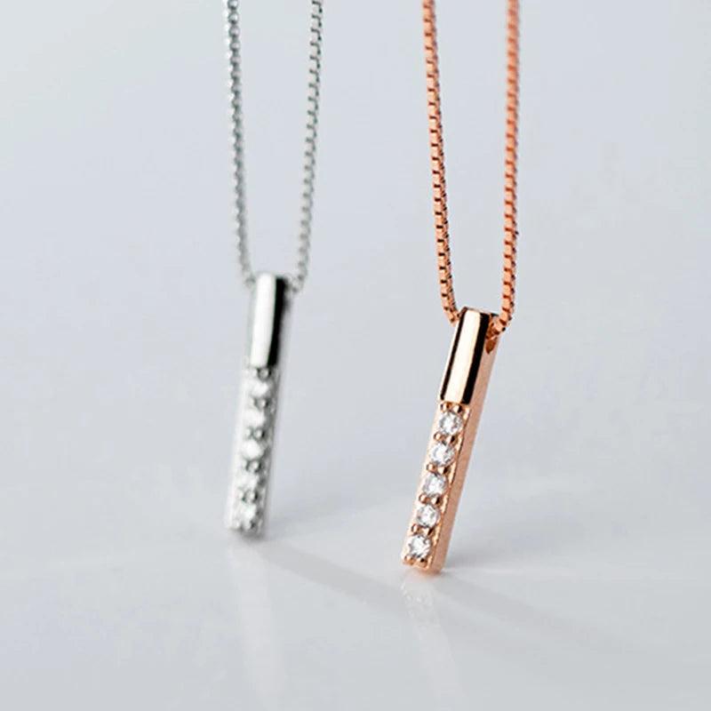 925 Silver Necklace Geometric Strip Pendant Neck Chain