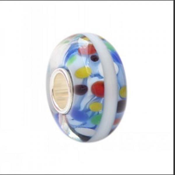 925 Sterling Silver Large Hole Colorful Music Note Flower Glass Charm Beads