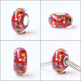 925 Sterling Silver Large Hole Colorful Music Note Flower Glass Charm Beads