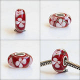 925 Sterling Silver Large Hole Charm Glass Beads Flowers Fit European Bracelet