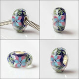 925 Sterling Silver Large Hole Charm Glass Beads Flowers Fit European Bracelet