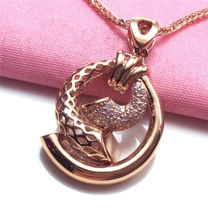 14K Rose Crystal Screw Necklace Vintage Pendant Wedding Jewelry