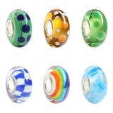 925 Sterling Silver Large Hole Flower Board Rainbow Spot Charm Glass Bead