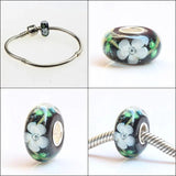 925 Silver 3D Flowers Glass Beads for European Bracelet