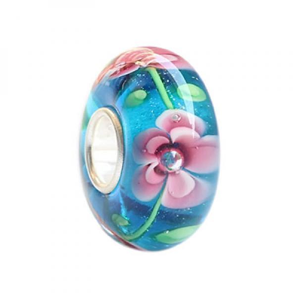 925 Silver Colorful 3D Flowers Glass Charm Beads for Bracelet