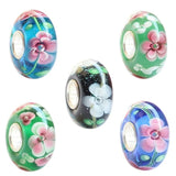 925 Silver Colorful 3D Flowers Glass Charm Beads for Bracelet