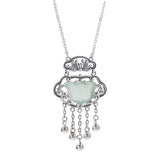 Chinese Retro Silver Inlaid Tassel Butterfly Necklace with Hetian Jade Pendant
