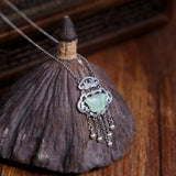 Chinese Retro Silver Inlaid Tassel Butterfly Necklace with Hetian Jade Pendant