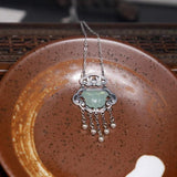 Chinese Retro Silver Inlaid Tassel Butterfly Necklace with Hetian Jade Pendant