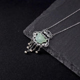 Chinese Retro Silver Inlaid Tassel Butterfly Necklace with Hetian Jade Pendant