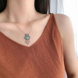 Chinese Retro Silver Inlaid Tassel Butterfly Necklace with Hetian Jade Pendant