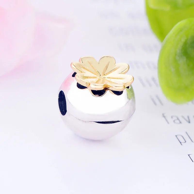 Four-Leaf Clover Stopper Fit Pan Charm Bracelet 925 Sterling Silver Flower Bead
