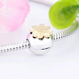 Four-Leaf Clover Stopper Fit Pan Charm Bracelet 925 Sterling Silver Flower Bead