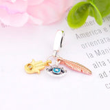 925 Silver Evil Eye Rose Hamsa Hand of Fatima Leaf Bead Charm Bracelet