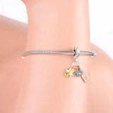 925 Silver Evil Eye Rose Hamsa Hand of Fatima Leaf Bead Charm Bracelet