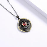 925 Silver Two-Color Hollow Disc Necklace with Red Zircon Pendant