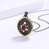 925 Silver Two-Color Hollow Disc Necklace with Red Zircon Pendant