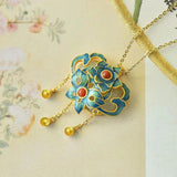 Court-Style Jewelry Inlaid with Hetian Jade Necklace Enamel Flower Pendants