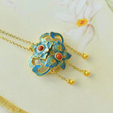 Court-Style Jewelry Inlaid with Hetian Jade Necklace Enamel Flower Pendants