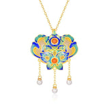 Court-Style Jewelry Inlaid with Hetian Jade Necklace Enamel Flower Pendants