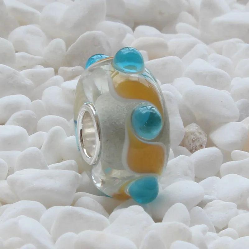925 Sterling Silver Large Hole Yellow Glass Charm Bead Fits European Bracelet