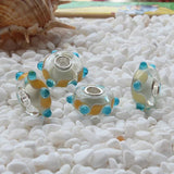 925 Sterling Silver Large Hole Yellow Glass Charm Bead Fits European Bracelet