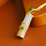 Hetian Chalcedony Bamboo Pendant Necklace Women's Silver Jewelry