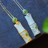 Hetian Chalcedony Bamboo Pendant Necklace Women's Silver Jewelry