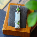 Hetian Chalcedony Bamboo Pendant Necklace Women's Silver Jewelry