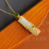 Hetian Chalcedony Bamboo Pendant Necklace Women's Silver Jewelry