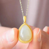 Silver Inlaid Hotan Jade Drop Pendant Necklace