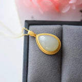 Silver Inlaid Hotan Jade Drop Pendant Necklace