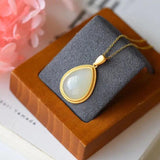Silver Inlaid Hotan Jade Drop Pendant Necklace