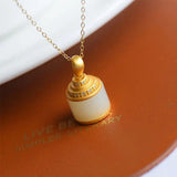 Silver Inlaid Hetian Chalcedony Barrel Pendant Necklace