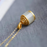 Silver Inlaid Hetian Chalcedony Barrel Pendant Necklace